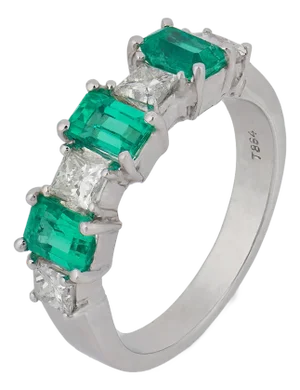 Vintage Emerald Diamond 18k Gold Band Ring, Size 6.5