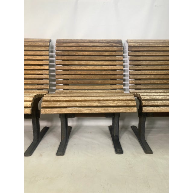 Mid Century Falcon Oak Slatted Cast Iron Bench For Sale - Image 4 of 11