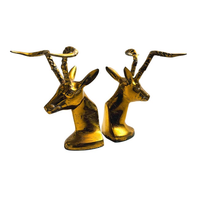 Brass Gazelle Bookends - Set of 2 For Sale