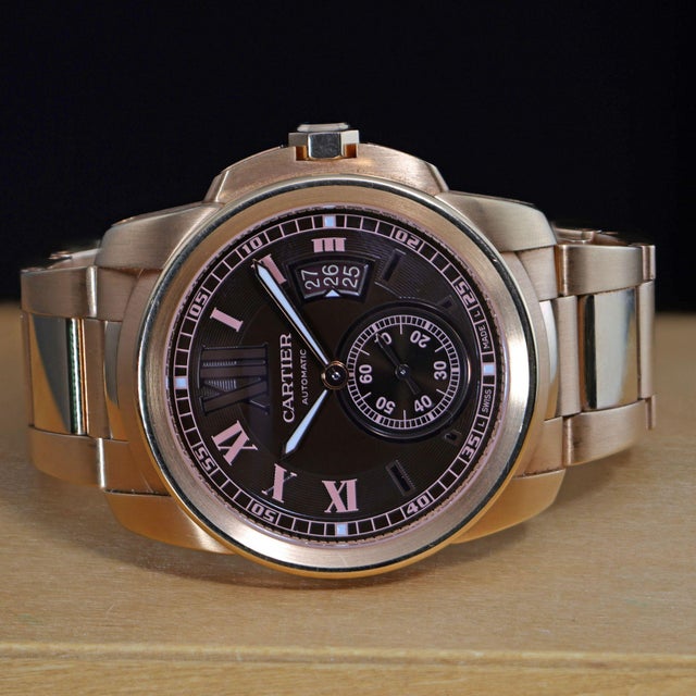 Cartier Calibre De Cartier W7100040 Chocolate Dial 18k Rose Gold Watch Full Set For Sale - Image 14 of 18