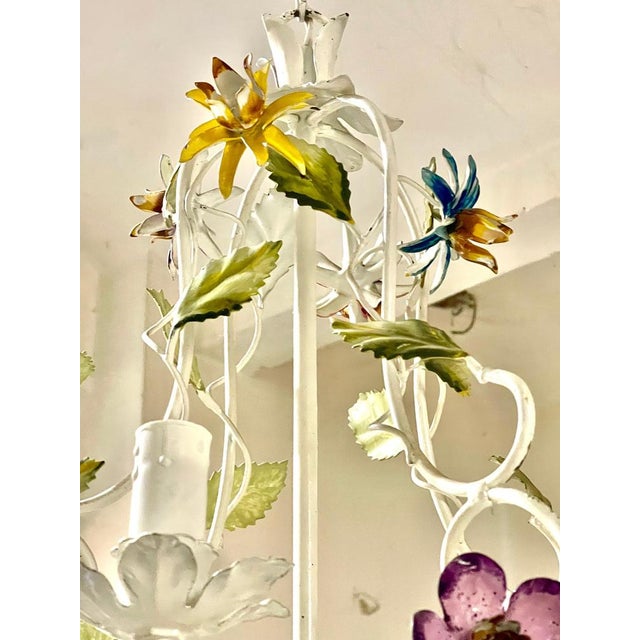 Floral Chandeliers in Metal, 1960s, Set of 2 For Sale - Image 9 of 10