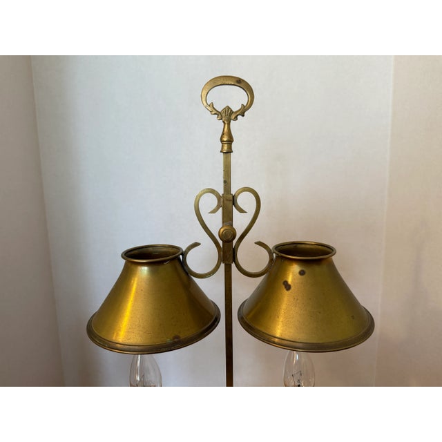 Mid 19th Century Antique Brass 2-Light Bouillotte Table Lamp. Adjustable Height. Converted to Electricity For Sale - Image 5 of 17