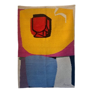 1950s Signed Saul Borisov Mid-Century Modern Woven Wool Tapestry Cubist Rose For Sale