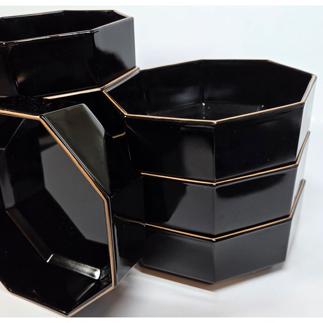 Modern Gold Rimmed Black Glass Bowls- Set of Eight For Sale - Image 6 of 12