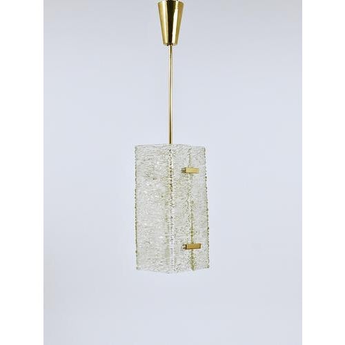 Rectangular Textured Glass & Brass Pendant Lamp attributed to J. T. Kalmar for Kalmar, 1950s For Sale - Image 14 of 18