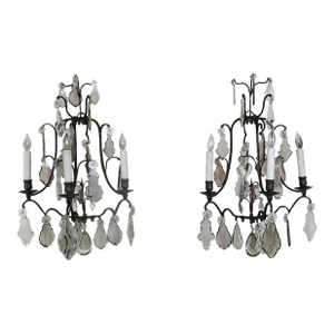 Pair of French 3-Light Crystal Sconces