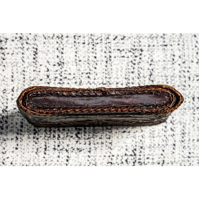 Brown Unique Soldier Braided Trim Hand Tooled Antique Leather Cigarette Case Tobacciana For Sale - Image 8 of 13
