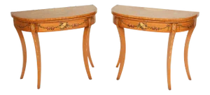 Pair of English Edwardian Style Painted Console Game Tables