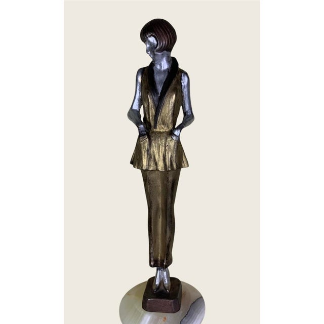 Josef Lorenzl 1960s Art Deco Pajama Girl Hands in Pockets Bronze Signed Lorenzl For Sale - Image 4 of 10
