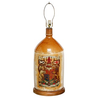 Glazed Ceramic Crock Lamp With English Royal Coat of Arms For Sale