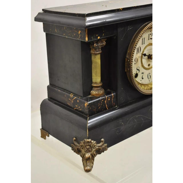 Late 19th Century Antique Seth Thomas Adamantine Victorian Faux Marble Shelf Mantel Clock For Sale - Image 5 of 11