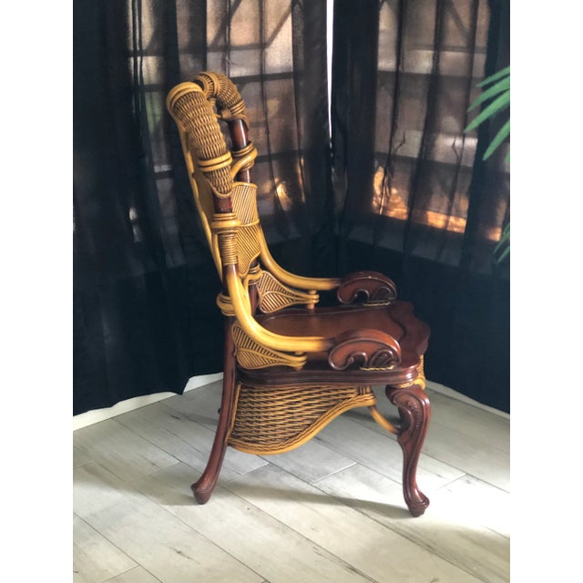 Art Nouveau Modern Wicker Style & Wood Chair For Sale - Image 3 of 12