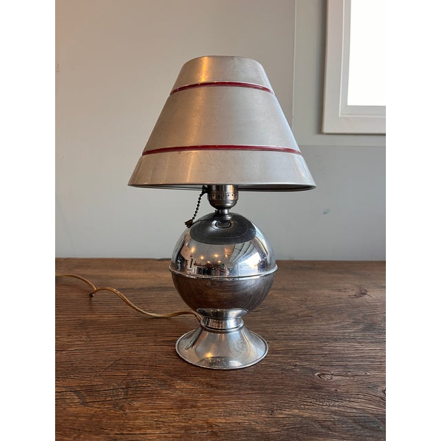Metal Rare Antique Art Deco Machine Age 1930's Saturn Chase Table Lamp - Aluminium Shade For Sale - Image 7 of 8
