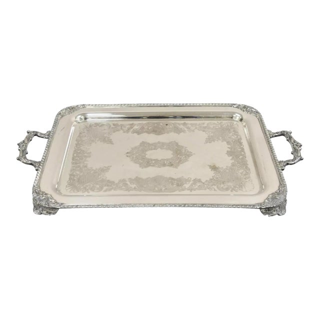 Mid 20th Century Vintage English Victorian Silver on Copper Silver Plated Serving Platter Tray For Sale
