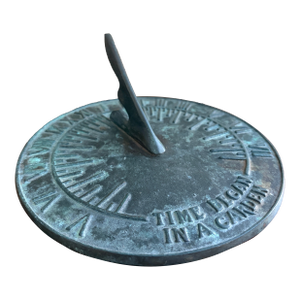 Vintage English Country Verdigris Iron Garden Sundial "Time Began in a Garden"