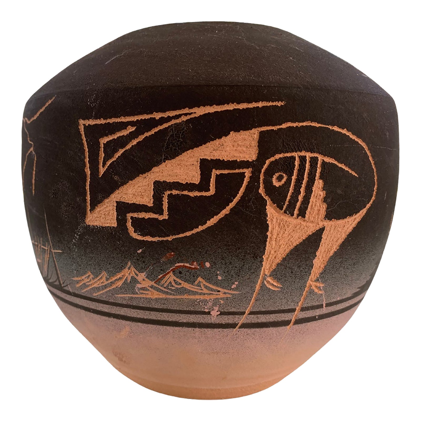 1990s Hand-Painted Ceramic Terracotta Pot – Native American-Inspired ...