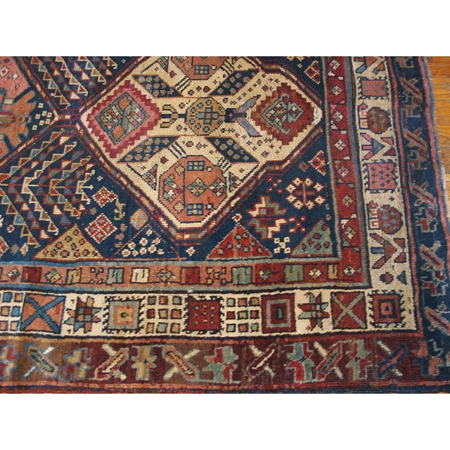 1930s Blue Navy Geometric Tribal Antique Persian Kurdish Rug 3'9" X 11'8" Handknotted Wool Carpet For Sale - Image 4 of 6