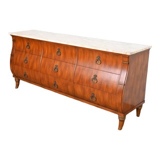 Maslow Freen French Regency Louis XVI Walnut Bombe Form Marble Top Dresser, Circa 1940s For Sale