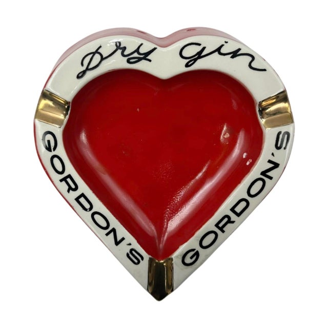 Vintage Gordon's Dry Gin Red Ceramic Heart Shaped Ashtray Catchall Dish For Sale - Image 10 of 10