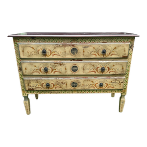 Vintage Country Paint Decorated Three Drawer Commode Chest