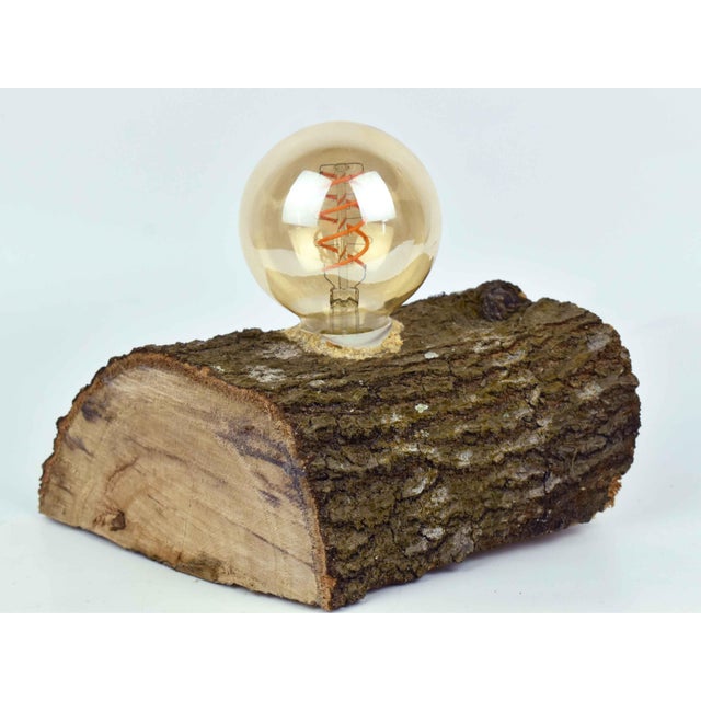 Early 21st Century Contemporary Rustic Handmade Solid Reclaimed Natural Log Edison Filament Table Desk Lamp For Sale - Image 5 of 7