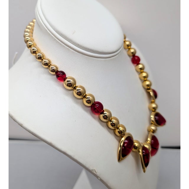 Napier Vintage Signed Napier Book Piece Goldtone Faux-Ruby Necklace, 1988 For Sale - Image 4 of 9