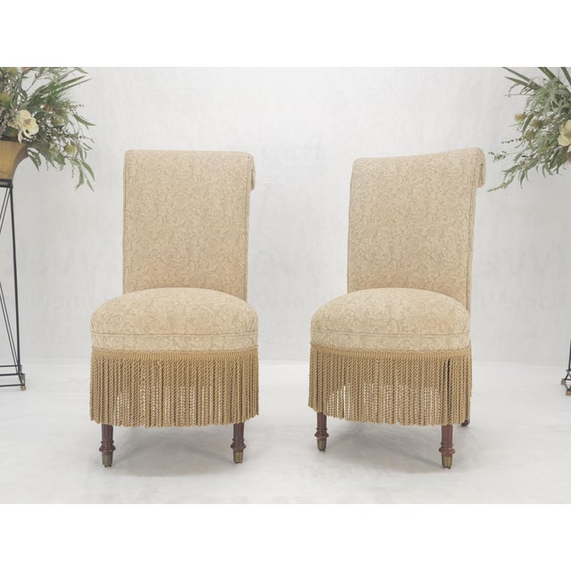 Pair Decorative Turned Mahogany Legs Tassels Decorated Fireside Slip Chair MINT! For Sale - Image 13 of 14