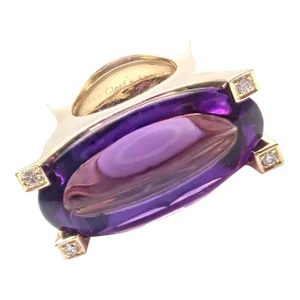 Van Cleef & Arpels 18k Yellow Gold Diamond Large Amethyst Ring