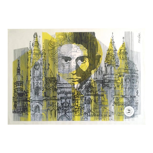 Josef Flejsar Vintage 1993 Czech Lithograph Print Poster "Franz Kafka Exposition" For Sale