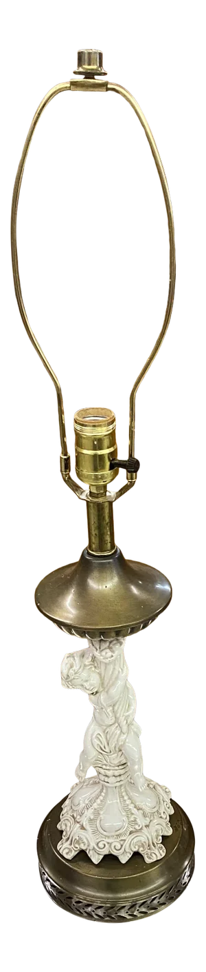 1950s Brass and Porcelain Cherub Lamp
