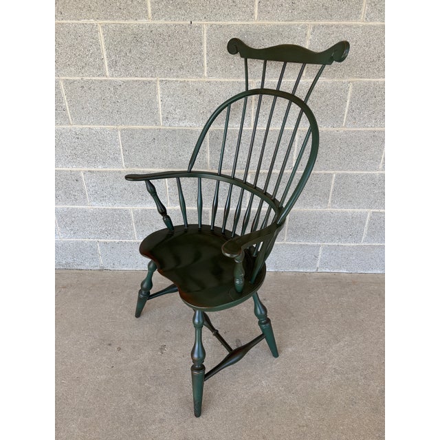 English Nichols & Stone Olive Green Maple Comb Back Arm Chair For Sale - Image 3 of 10