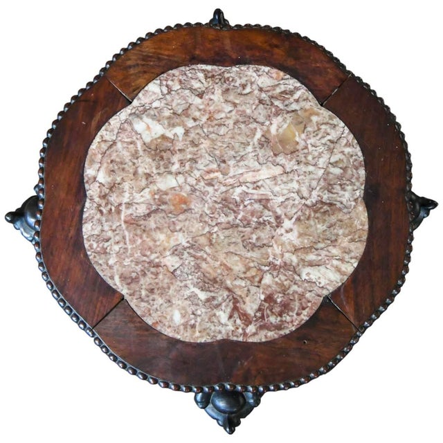 Wood Mid 20th Century Chinese Octagon Rosewood Hand-Carved Pink Marble Top Table For Sale - Image 7 of 7