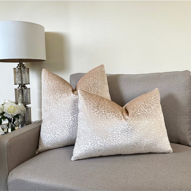 Champagne Velvet Leopard Print Throw Pillow With Feather Down Insert For Sale - Image 4 of 5