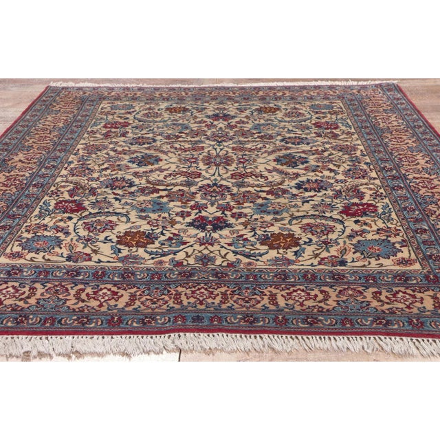 Beige Vintage Persian Isfahan Rug - 05'00 X 06'09 For Sale - Image 8 of 9