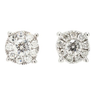 0.45ctw Diamond Cluster Stud Earrings, 14k White Gold, Width 6.5 Mm For Sale