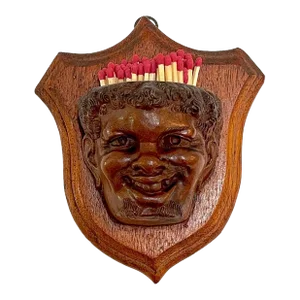 Late 19th Century Black Forrest Carved Black Walnut Toothless Man Motif Hanging Match Holder