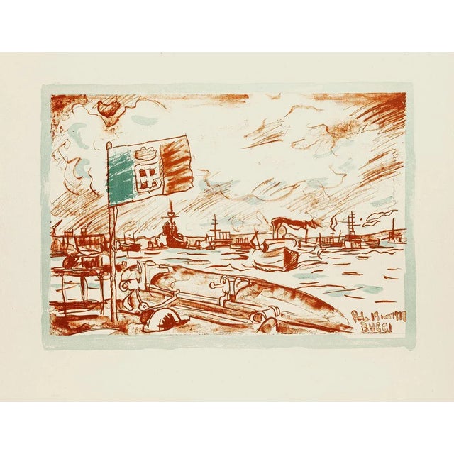 The war is an original lithograph on ivory paper, signed on the plate on the lower right and date by the Italian artist,...