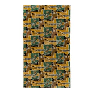 1960s Vintage Mid-Century Modern Rug, Green, Gold and Brown Floral Deco Pattern For Sale