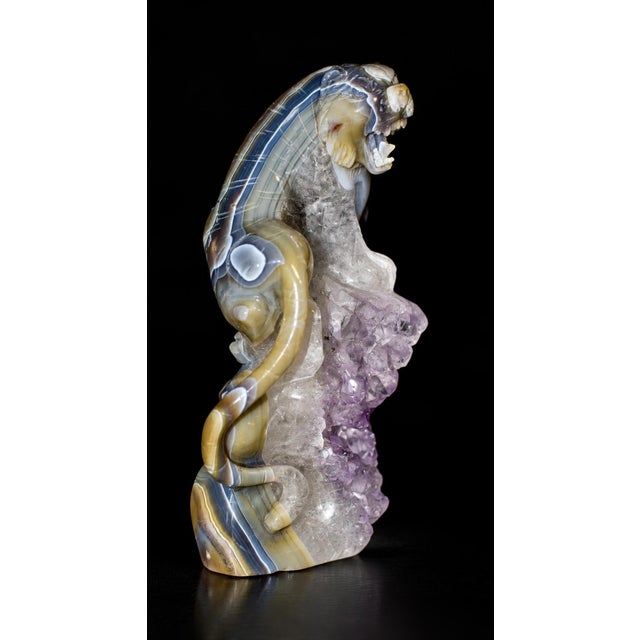Amethyst Hand-Carved Gemstone Tiger Agate on Amethyst Rock For Sale - Image 8 of 13