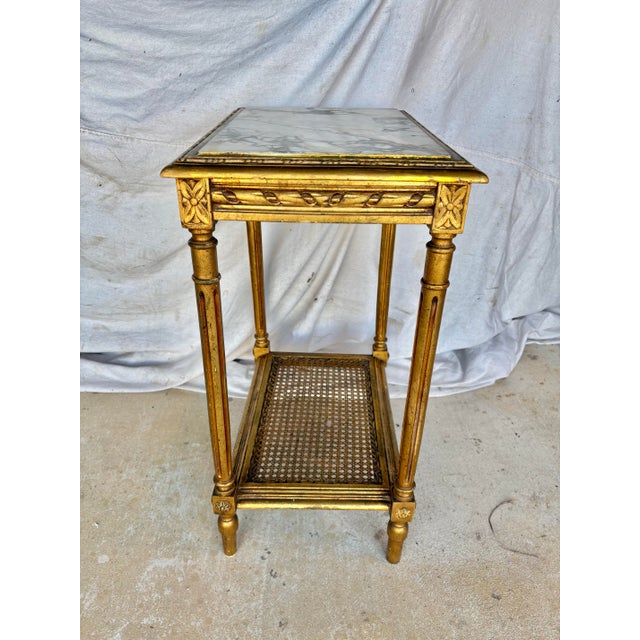 Gold Early 20th Century French Louis XVI Style Gold Gilded and Marble Side Table For Sale - Image 8 of 12