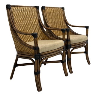 Vintage Woven Rattan Lounge Chairs - A Pair For Sale