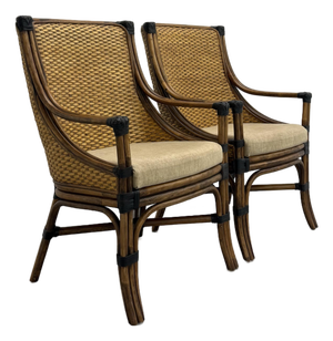 Vintage Woven Rattan Lounge Chairs - A Pair