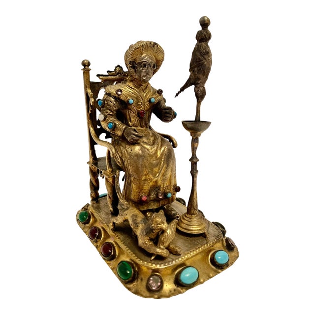 Late 19th Century Victorian Gem Set Gold Washed Figurine For Sale