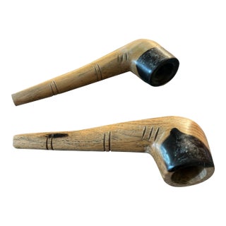 Dominican Wooden Pair of Hand Carved Pipes For Sale