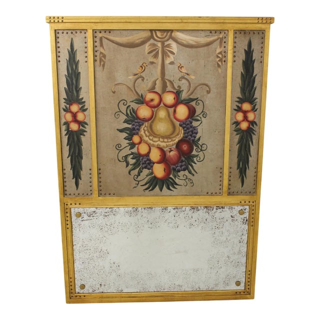 Large Gold Gilt Fruit Decorated Panel Trumeau Mirror For Sale - Image 13 of 13