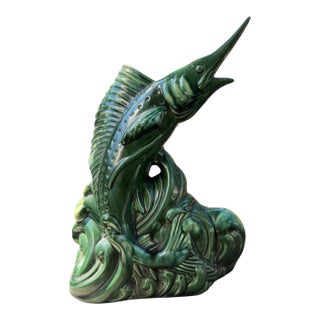 Vintage Phil-Mar Swordfish Tv Lamp, Mid-Century Modern Green Glazed Ceramic For Sale