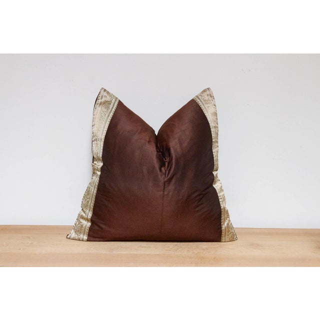 Indian Carob Festive Silk Euro Pillow Cover For Sale - Image 3 of 7