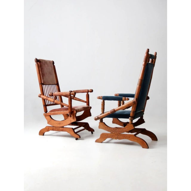 Victorian Antique Eastlake Style Platform Rocking Chairs Pair For Sale - Image 3 of 13
