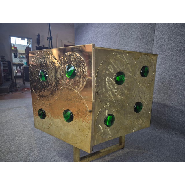 Not Yet Made - Made To Order Italian Brass and Black Glass Sideboard with 24 Green Murano Glass Jewels from Justfurnituress SRL For Sale - Image 5 of 11