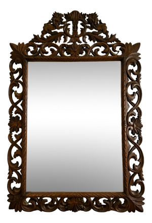 19th Century Mirror with Openwork Carved Wooden Pediment ​